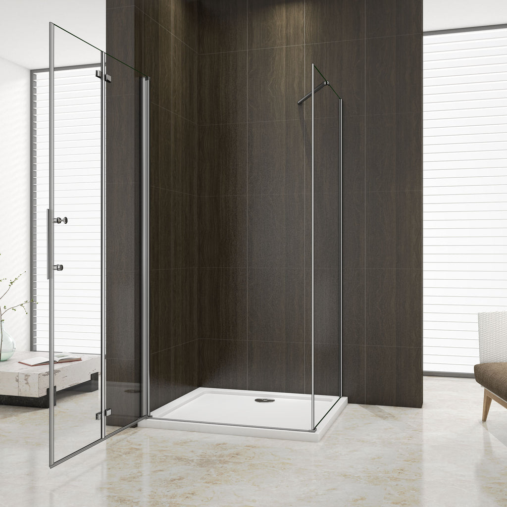 Douchecabine met vouwdeur en vaste zijwand ,195 cm hoog ,6mm Nano Coating Chroom (verschillende maten),Omkeerbaar