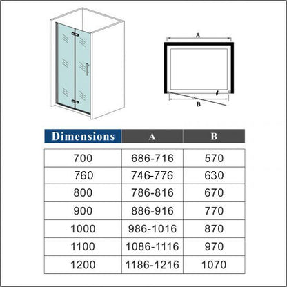 Douchedeur met vouedeur ,190cm hoog, 5mm nano coating helder veiligheidsglas