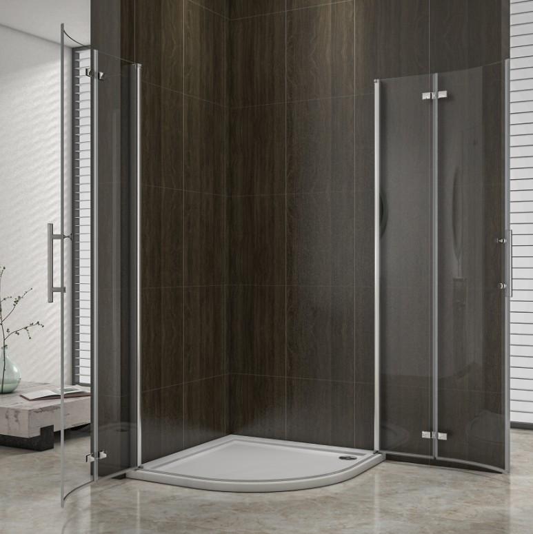 Kwartronde douchecabine,dubbele draaideuren,6mm NANO EasyClean veiligheidsglas