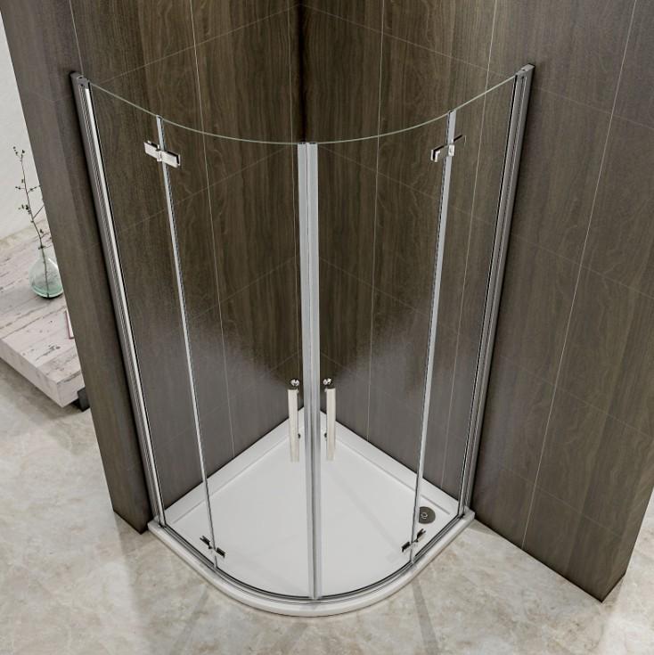 Kwartronde douchecabine,dubbele draaideuren,6mm NANO EasyClean veiligheidsglas