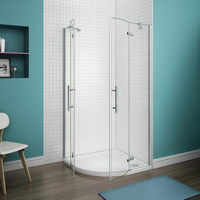 kwartronde douchecabine,dubbele draaideur,hoek-instap douchecabine,6mm helder veiligheidsglas,antikalk