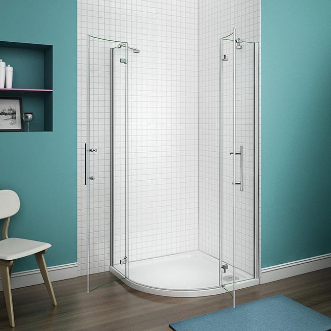 kwartronde douchecabine,dubbele draaideur,hoek-instap douchecabine,6mm helder veiligheidsglas,antikalk