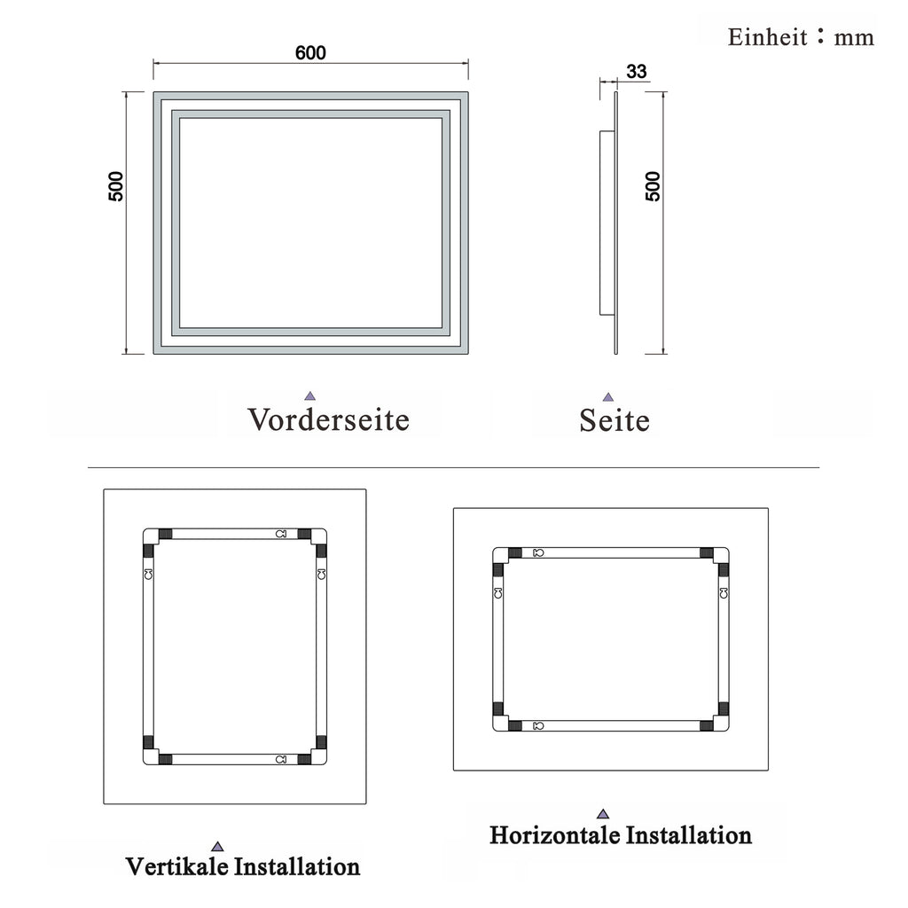 LED badkamerspiegel 50-160 cm met verlichting Wandschakelaar Mistvrij Koud Wit 60x50cm Type B