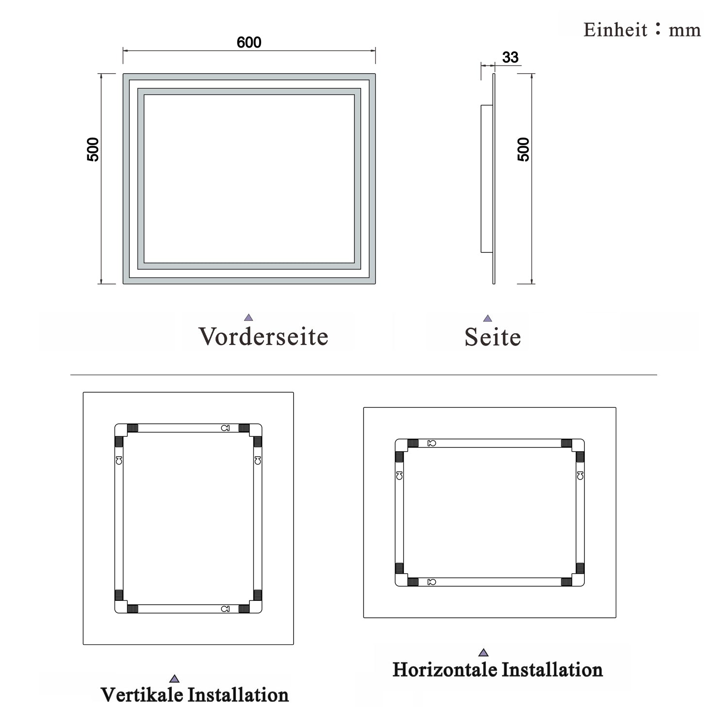 LED badkamerspiegel 50-160 cm met verlichting Wandschakelaar Mistvrij Koud Wit 60x50cm Type B