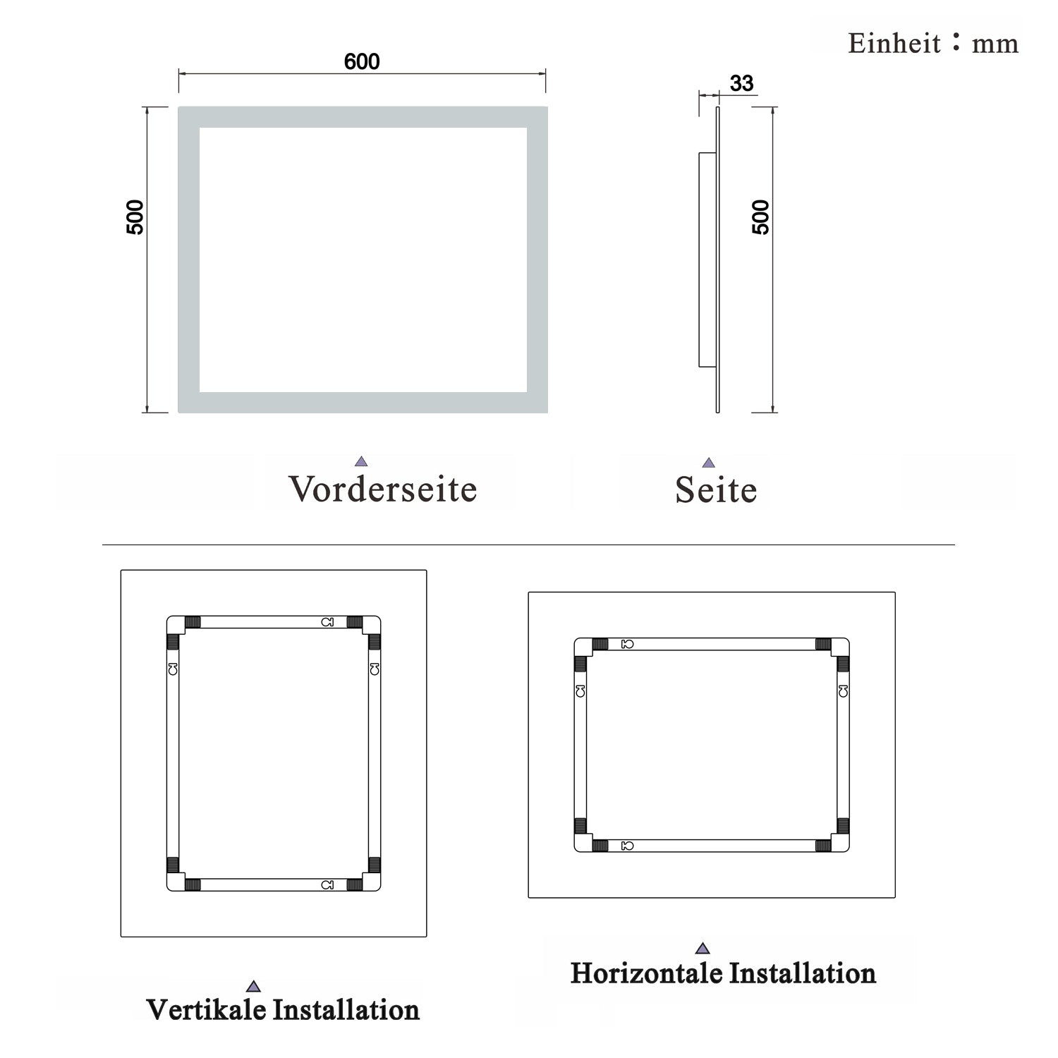 LED badkamerspiegel 50-160 cm met verlichting Wandschakelaar Mistvrij Koud Wit 60x50cm Type C