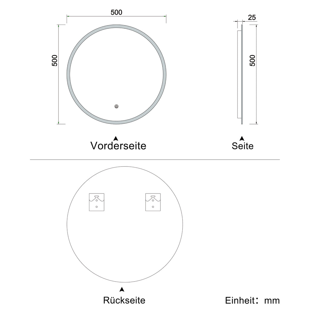 LED Ronde Badkamerspiegel Diameter 50-100cm Met Verlichting Enkele Touch Sensor Schakelaar Anti-condens 50 cm Rond-A Ja
