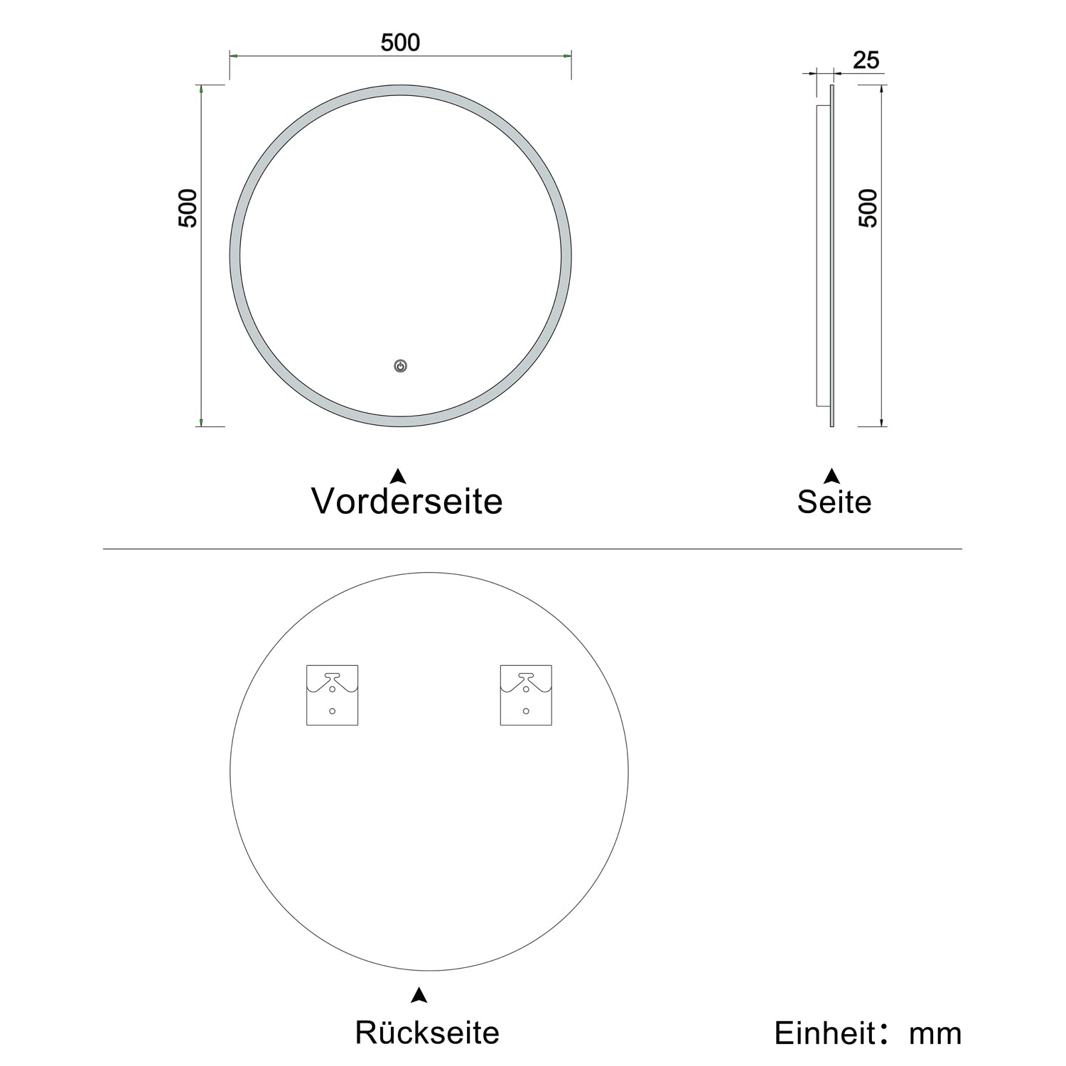 LED Ronde Badkamerspiegel Diameter 50-100cm Met Verlichting Enkele Touch Sensor Schakelaar Anti-condens 50 cm Rond-A Ja