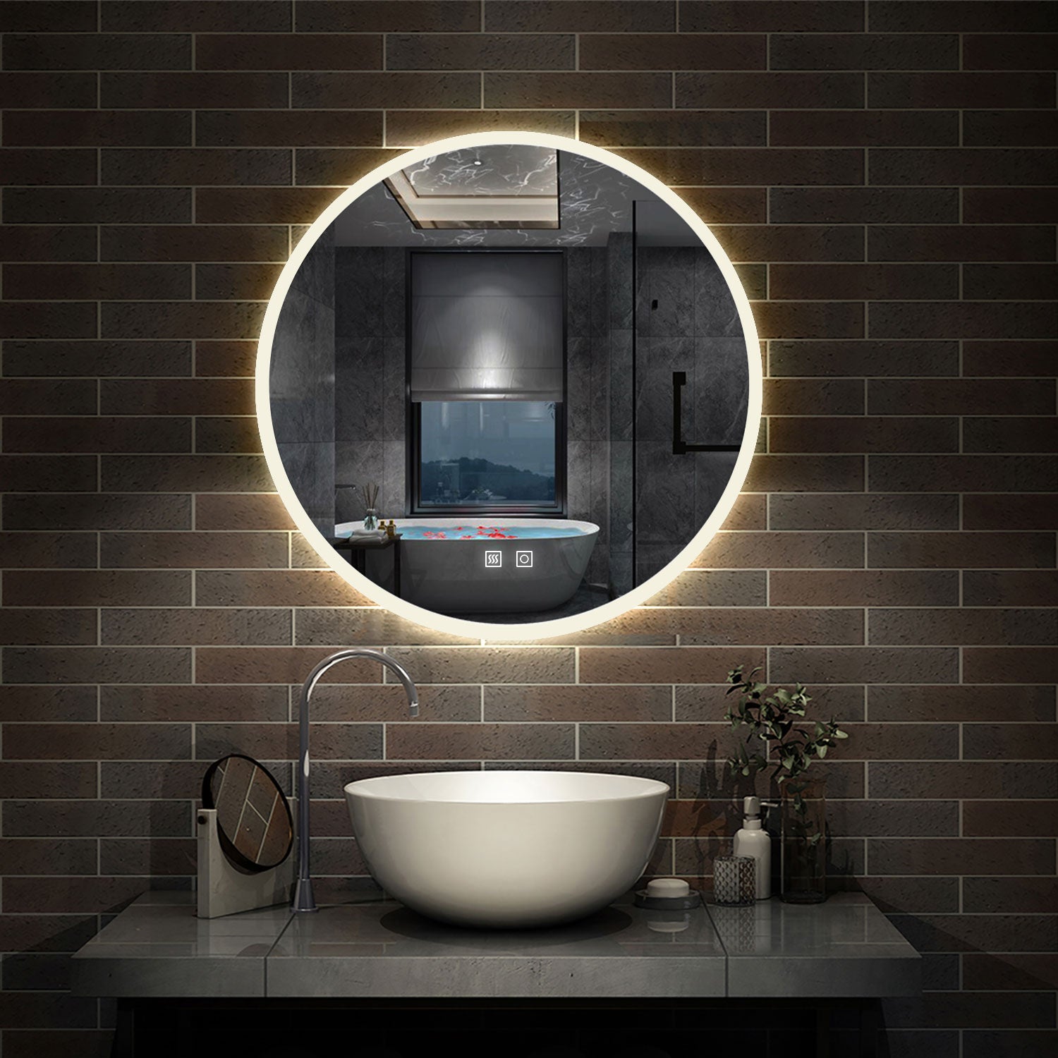 LED spiegel ROND 60cm/70cm/80cm 3 lichts kleur koud/Neutraal/warm wit dimbaar touch anti-condens badkamerspiegel decoratieve wandspiegel 2700K-6500K