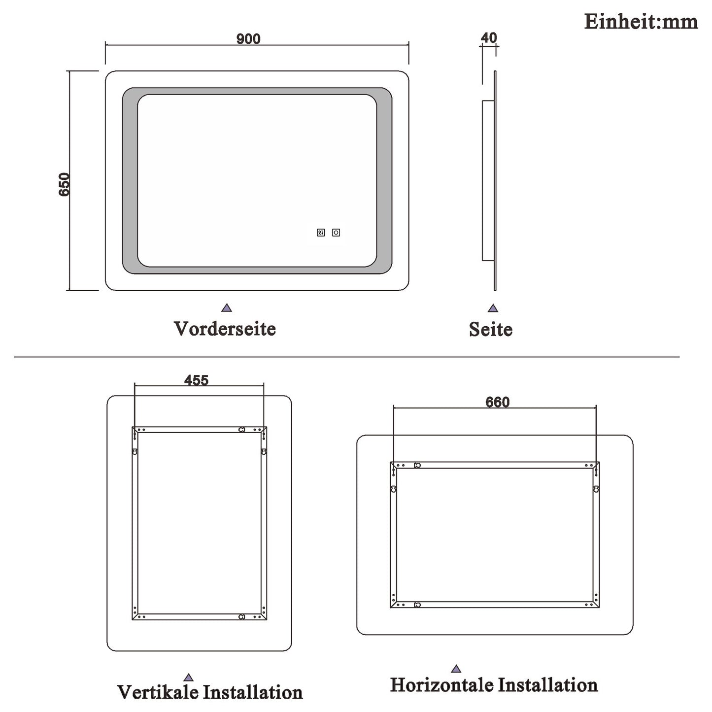 Badkamerspiegel 80-140 cm LED spiegel met verlichting,wandspiegel,dubbele touch schakelaar,anti-condens,koud wit 90x65 cm