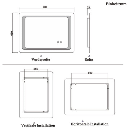 Badkamerspiegel 80-140 cm LED spiegel met verlichting,wandspiegel,dubbele touch schakelaar,anti-condens,koud wit 90x65 cm