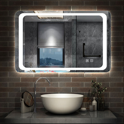 Badkamerspiegel 80-140 cm LED spiegel met verlichting,wandspiegel,dubbele touch schakelaar,anti-condens,koud wit