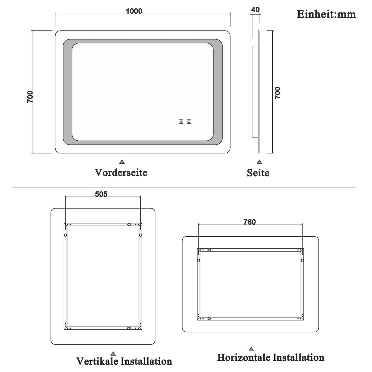 Badkamerspiegel 80-140 cm LED spiegel met verlichting,wandspiegel,dubbele touch schakelaar,anti-condens,koud wit 100x70 cm