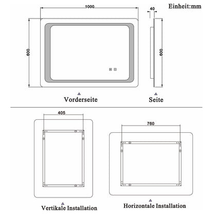 Badkamerspiegel 80-140 cm LED spiegel met verlichting,wandspiegel,dubbele touch schakelaar,anti-condens,koud wit 100x60 cm