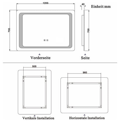 Badkamerspiegel 80-140 cm LED spiegel met verlichting,wandspiegel,dubbele touch schakelaar,anti-condens,koud wit 120x70 cm