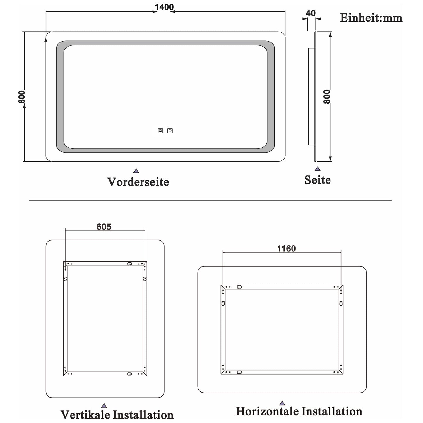 Badkamerspiegel 80-140 cm LED spiegel met verlichting,wandspiegel,dubbele touch schakelaar,anti-condens,koud wit 140x80 cm