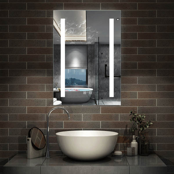 LED rechthoekige badkamerspiegel 45x60cm/50x70cm/60x80cm, 4mm wandspiegel, dubbele touch sensor schakelaar , anti-condens