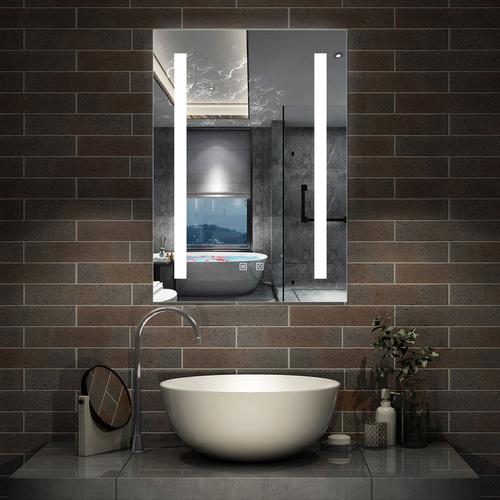 LED rechthoekige badkamerspiegel 45x60cm/50x70cm/60x80cm, 4mm wandspiegel, dubbele touch sensor schakelaar , anti-condens