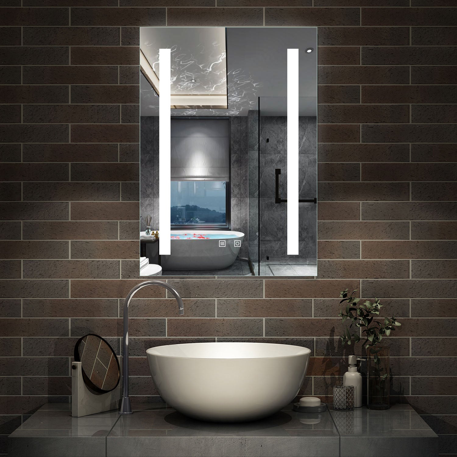 LED rechthoekige badkamerspiegel 45x60cm/50x70cm/60x80cm, 4mm wandspiegel, dubbele touch sensor schakelaar , anti-condens
