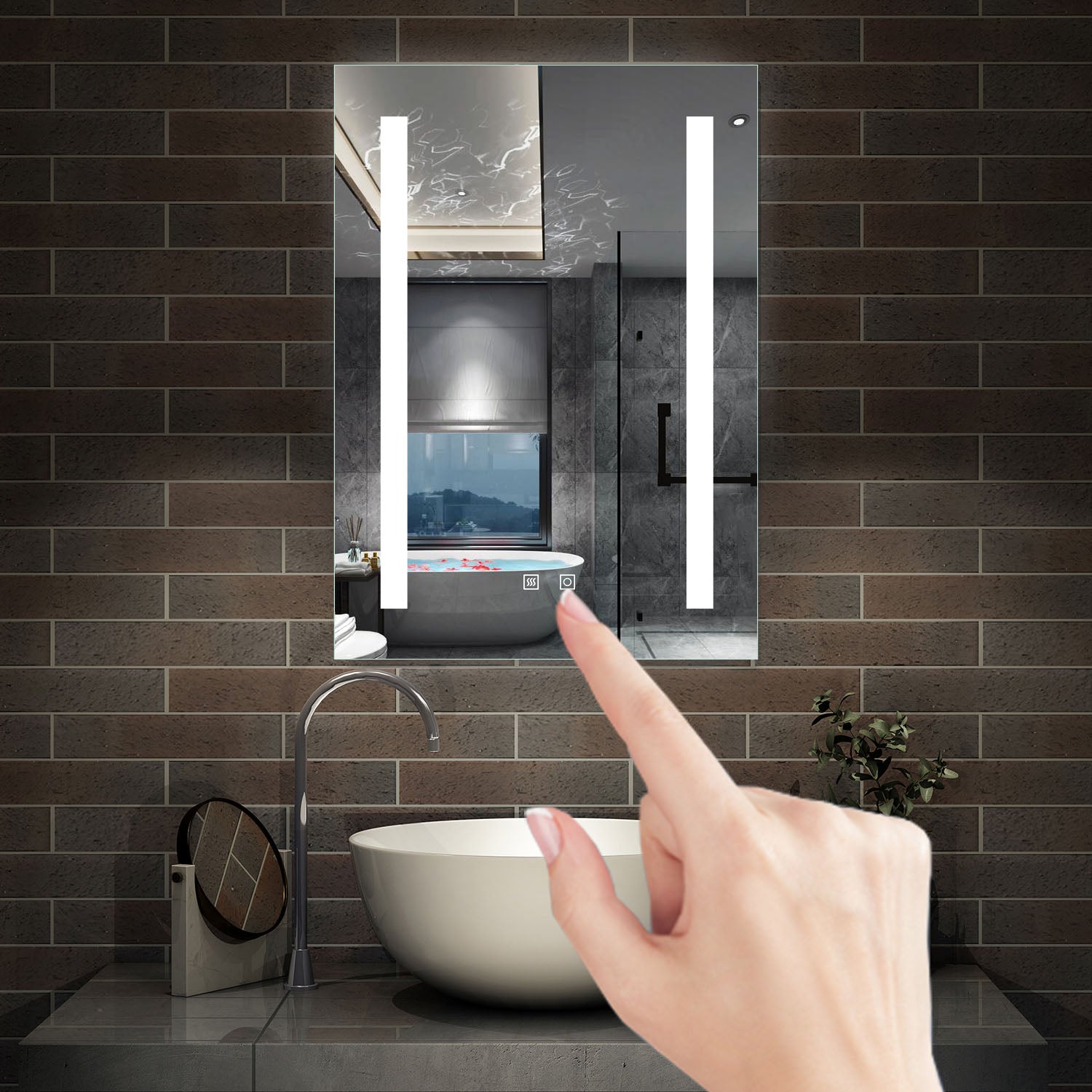 LED rechthoekige badkamerspiegel 45x60cm/50x70cm/60x80cm, 4mm wandspiegel, dubbele touch sensor schakelaar , anti-condens