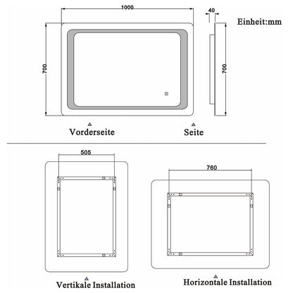 LED rondhoekige badkamerspiegel 70-100 cm,5mm wandspiegel,enkele touch sensor schakelaar,koud wit,anti-condens 100x70 cm