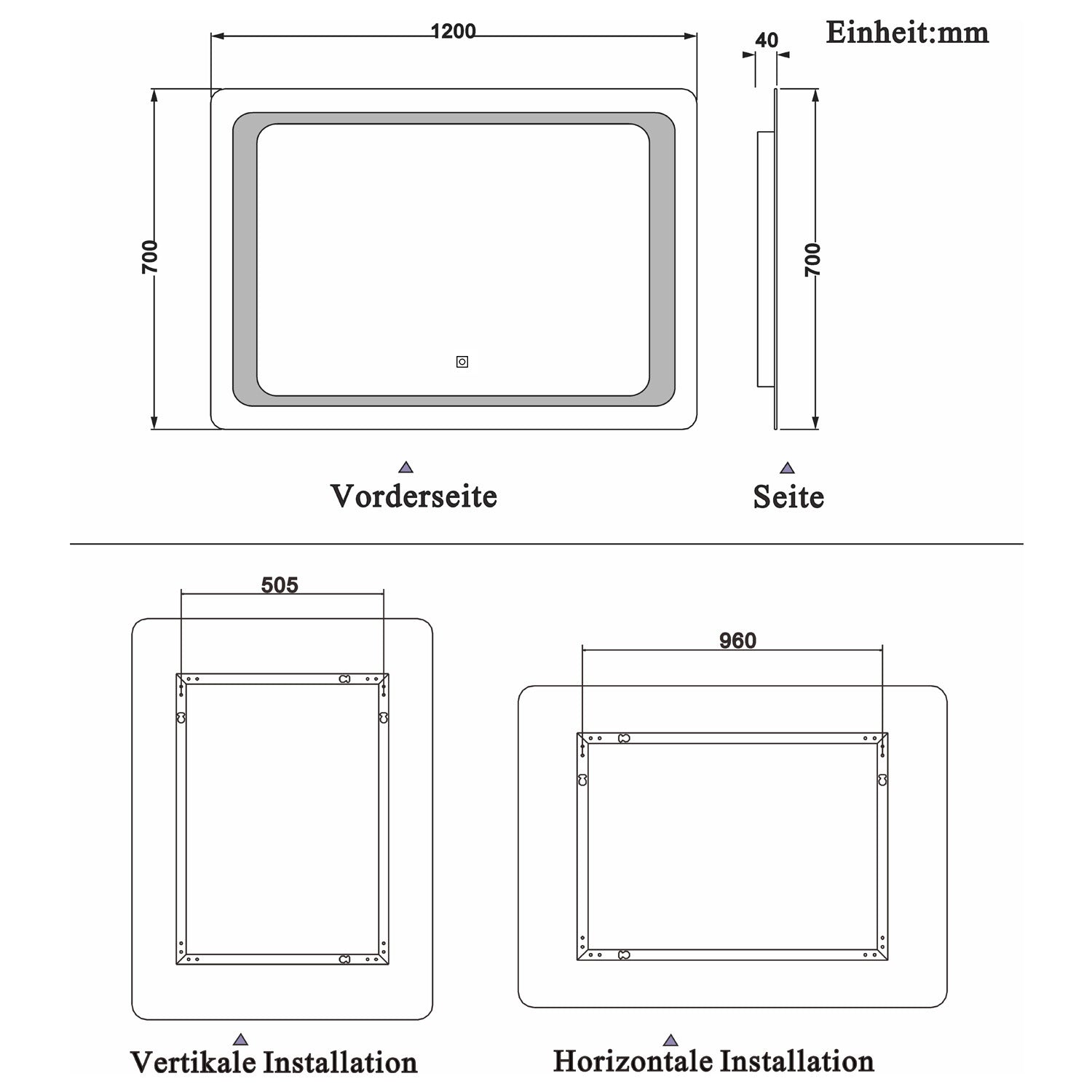 LED rondhoekige badkamerspiegel 120x70cm/140x80cm,5mm wandspiegel,enkele touch sensor schakelaar,koud wit,anti-condens 120x70 cm