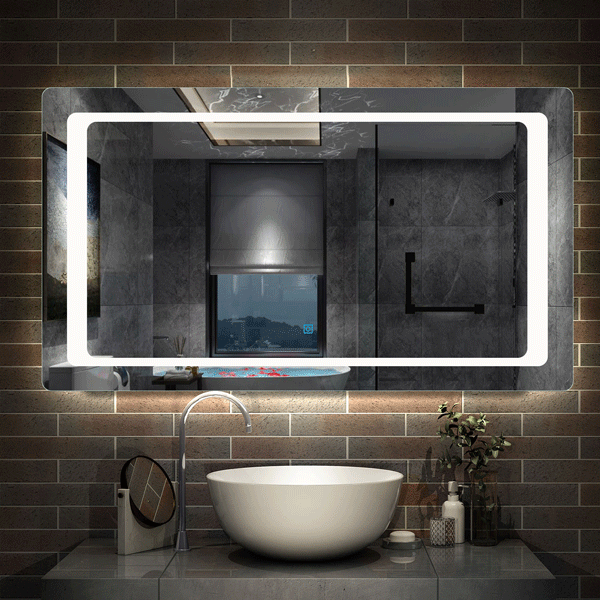 LED rondhoekige badkamerspiegel 120x70cm/140x80cm,5mm wandspiegel,enkele touch sensor schakelaar,koud wit,anti-condens