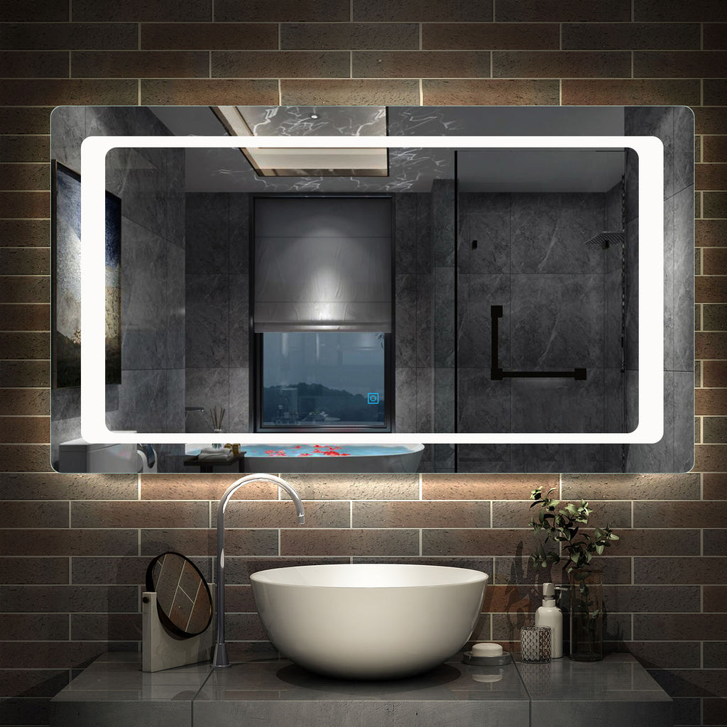 LED rondhoekige badkamerspiegel 120x70cm/140x80cm,5mm wandspiegel,enkele touch sensor schakelaar,koud wit,anti-condens