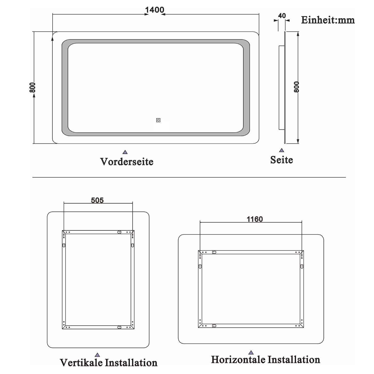 LED rondhoekige badkamerspiegel 120x70cm/140x80cm,5mm wandspiegel,enkele touch sensor schakelaar,koud wit,anti-condens 140x80 cm