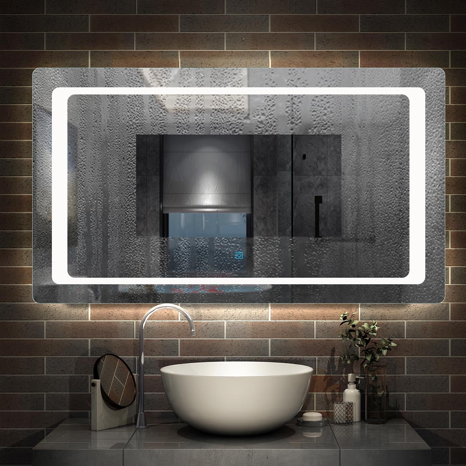 LED rondhoekige badkamerspiegel 120x70cm/140x80cm,5mm wandspiegel,enkele touch sensor schakelaar,koud wit,anti-condens