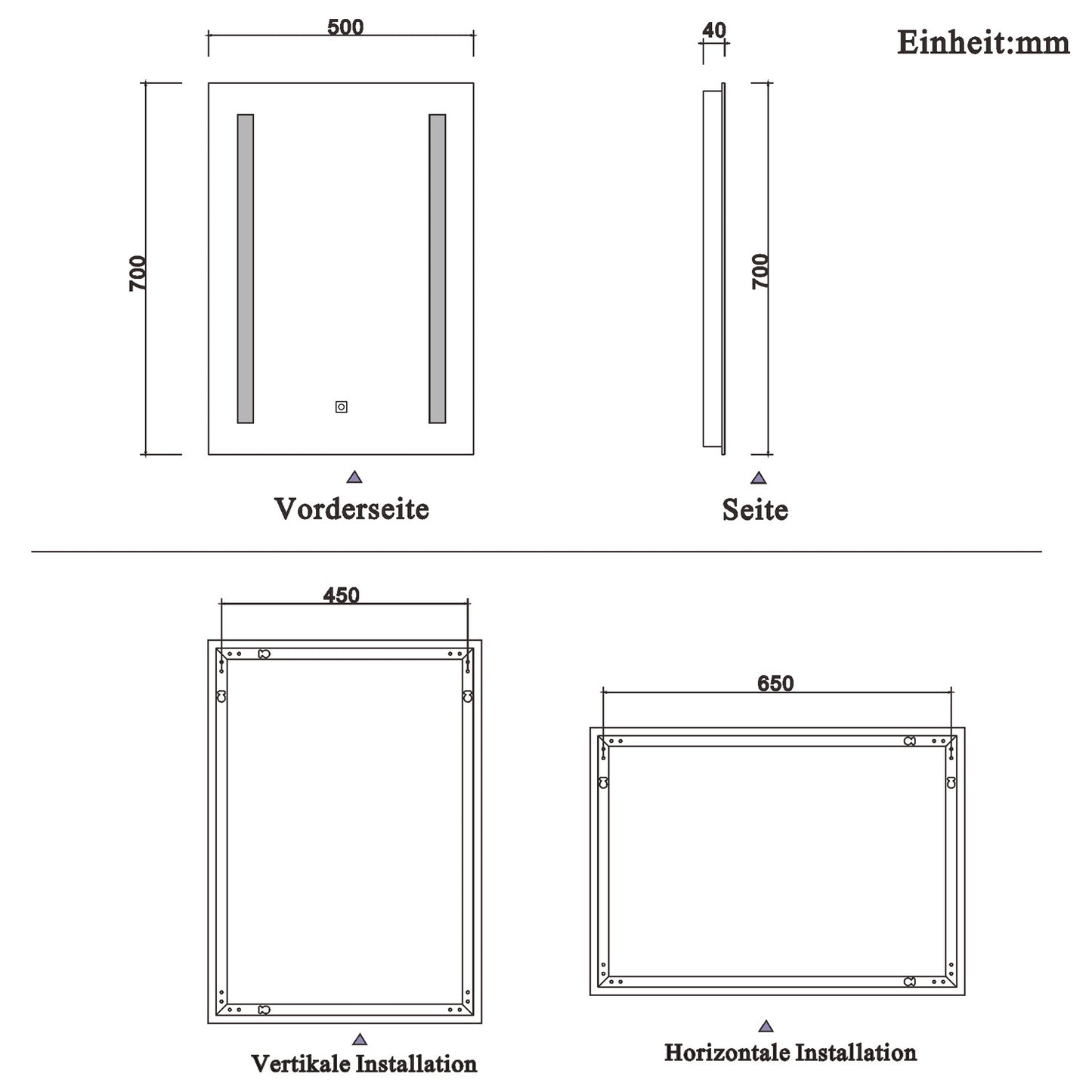 LED rechthoekige badkamerspiegel 45x60 / 50x70 / 60x80cm,4mm wandspiegel,enkele touch sensor schakelaar,anti-condens 50x70 cm