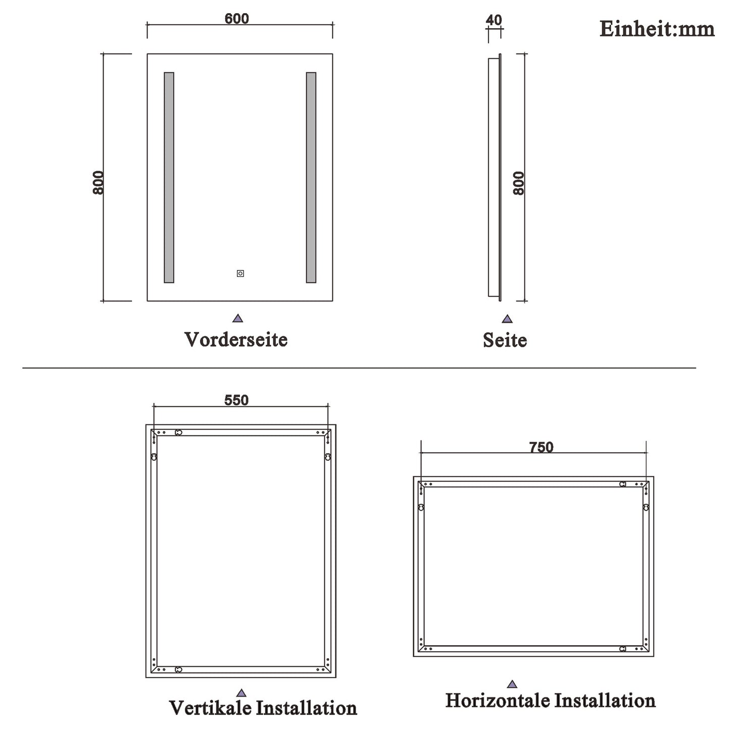 LED rechthoekige badkamerspiegel 45x60 / 50x70 / 60x80cm,4mm wandspiegel,enkele touch sensor schakelaar,anti-condens 60x80 cm