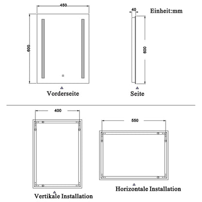 LED rechthoekige badkamerspiegel 45x60 / 50x70 / 60x80cm,4mm wandspiegel,enkele touch sensor schakelaar,anti-condens 45x60 cm