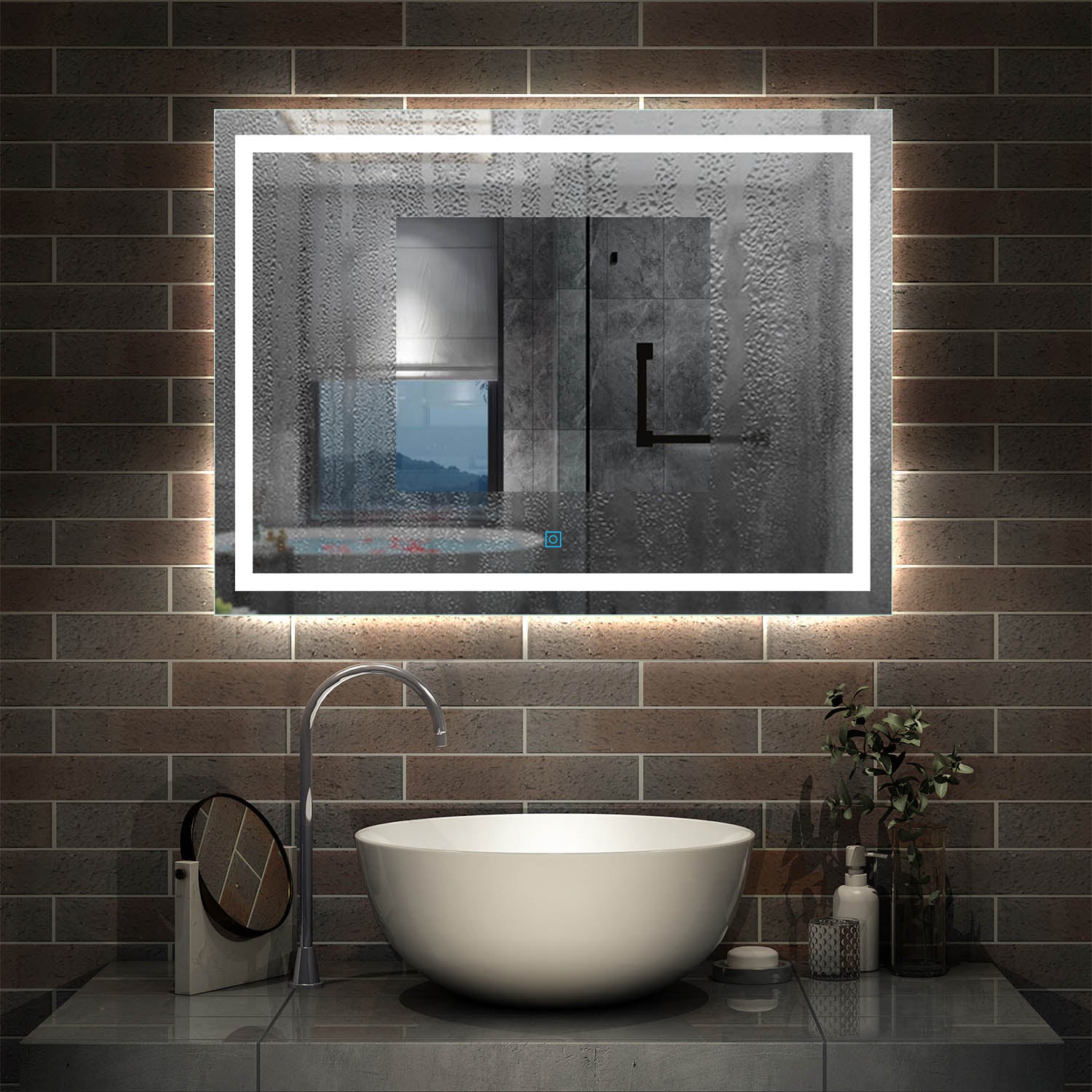 Zwarte Badkamerspiegel Met Verlichting En Verwarming - 80 Cm - 3 LED Standen Industrieel Zwarte Badkamerspiegel Met Verlichting En Verwarming - 80 Cm - 3 LED Standen Industrieel