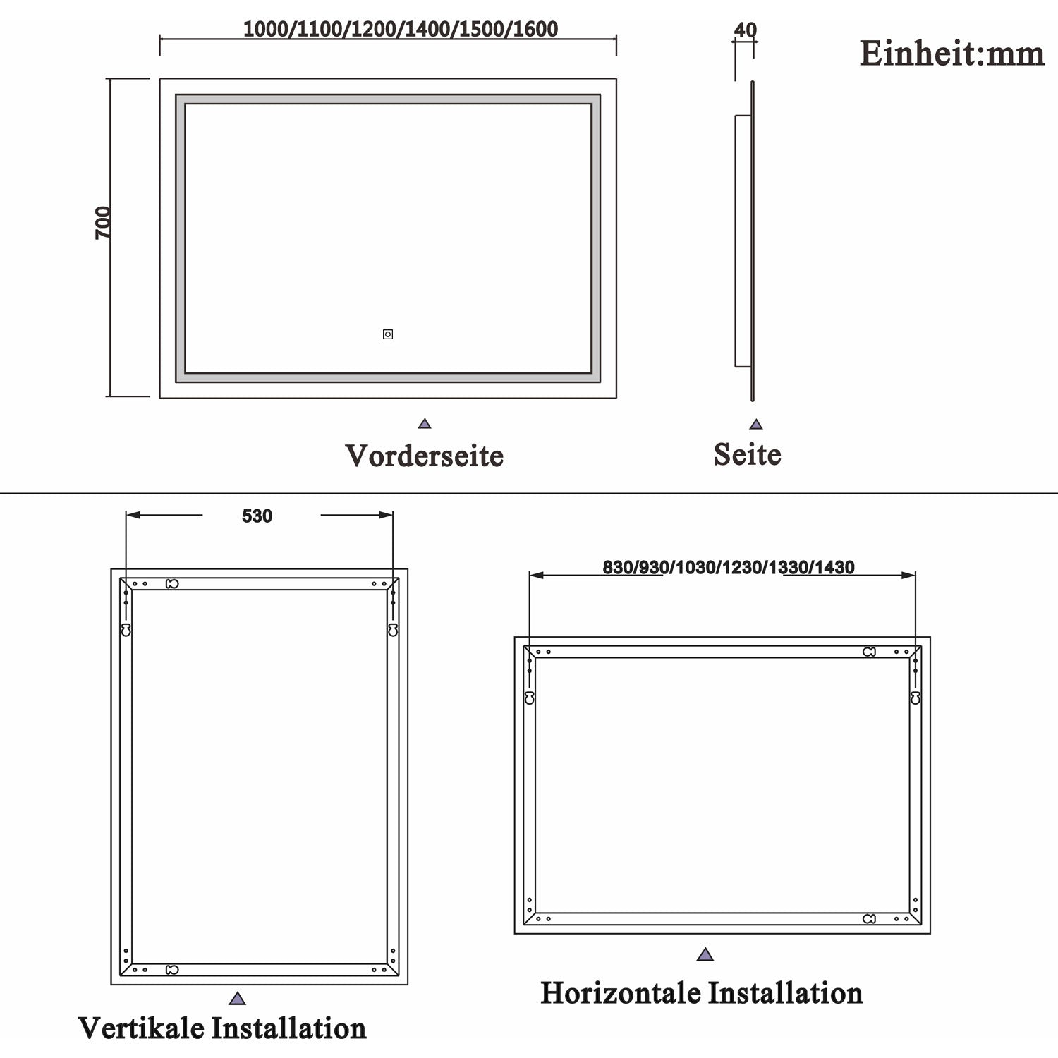 Badkamerspiegel 70-120 cm LED spiegel met verlichting,wandspiegel,enkele touch schakelaar,anti-condens,koud wit