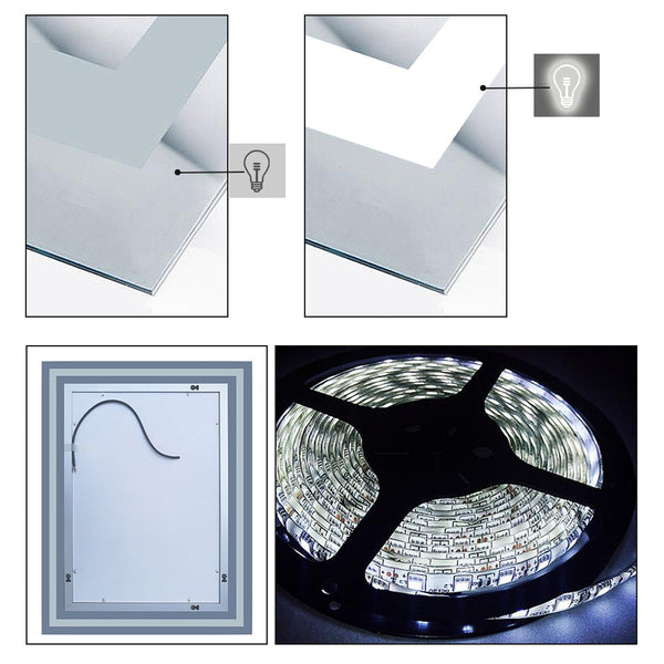 Badkamerspiegel 70-120 cm LED spiegel met verlichting,wandspiegel,enkele touch schakelaar,anti-condens,koud wit