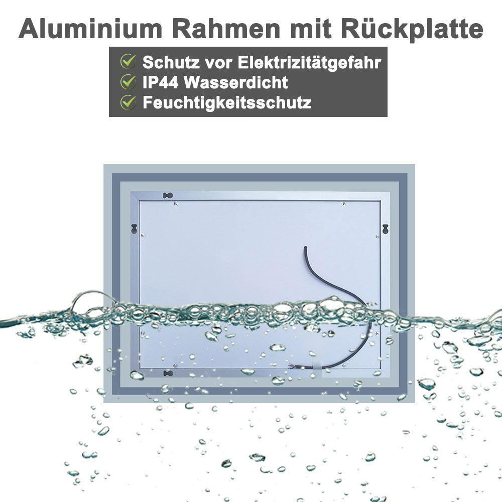 LED rechthoekige badkamerspiegel 60x50cm/70x50cm/80x60cm/90x70cm,4mm dubbele licht banen wandspiegel,enkele touch sensor schakelaar,koud wit,anti-condens