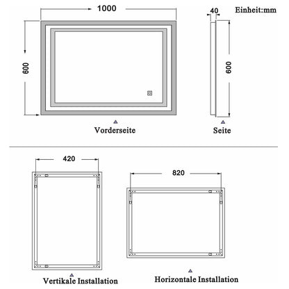 LED rechthoekige badkamerspiegel 60x50cm/70x50cm/80x60cm/90x70cm,4mm dubbele licht banen wandspiegel,enkele touch sensor schakelaar,koud wit,anti-condens 100x60 cm Ja