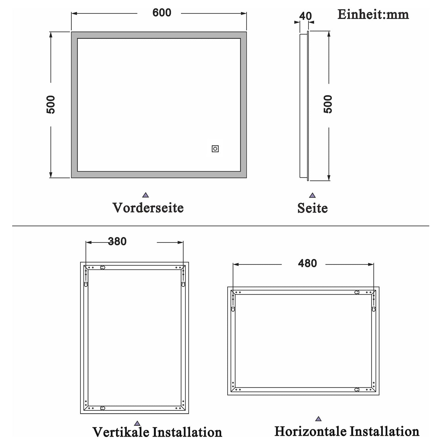 LED rechthoekige badkamerspiegel 50-120 cm,4mm randloze rondom licht banen wandspiegel,enkele touch sensor schakelaar,koud wit,anti-condens 50x60 cm Ja