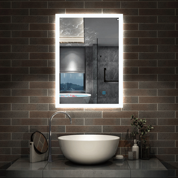 LED rechthoekige badkamerspiegel 50-120 cm,4mm randloze rondom licht banen wandspiegel,enkele touch sensor schakelaar,koud wit,anti-condens