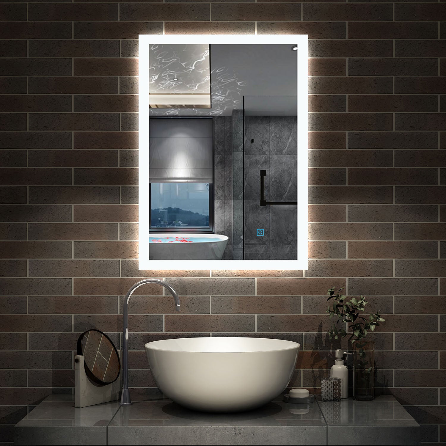 LED rechthoekige badkamerspiegel 50-120 cm,4mm randloze rondom licht banen wandspiegel,enkele touch sensor schakelaar,koud wit,anti-condens