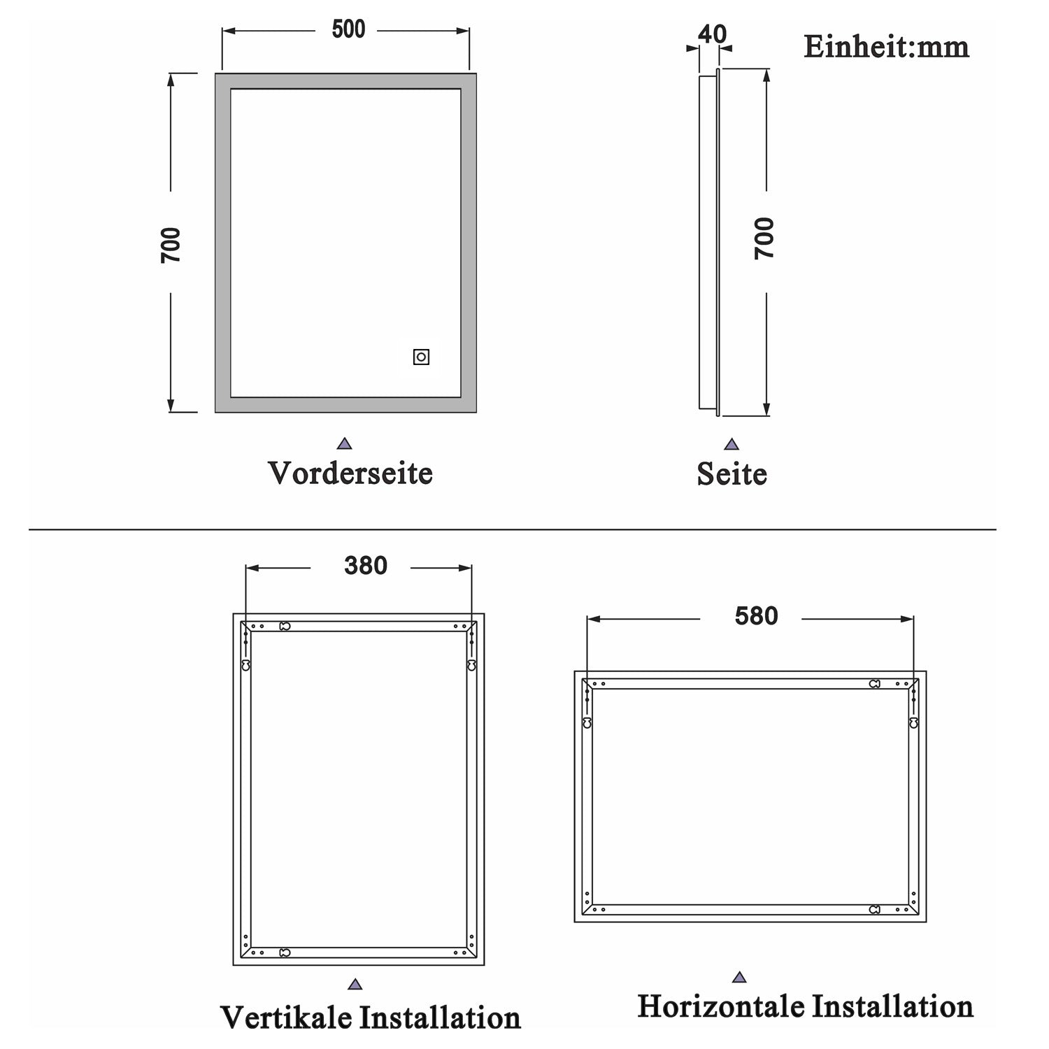 LED rechthoekige badkamerspiegel 50-120 cm,4mm randloze rondom licht banen wandspiegel,enkele touch sensor schakelaar,koud wit,anti-condens 50x70 cm Ja