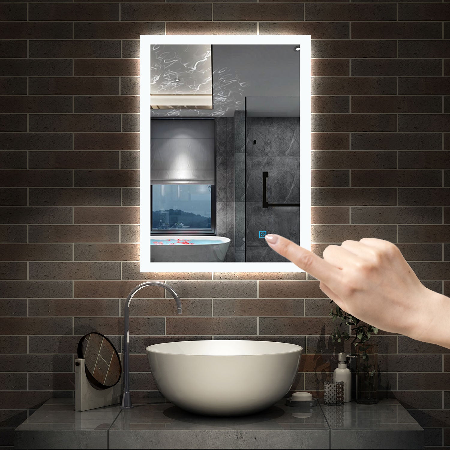 LED rechthoekige badkamerspiegel 50-120 cm,4mm randloze rondom licht banen wandspiegel,enkele touch sensor schakelaar,koud wit,anti-condens