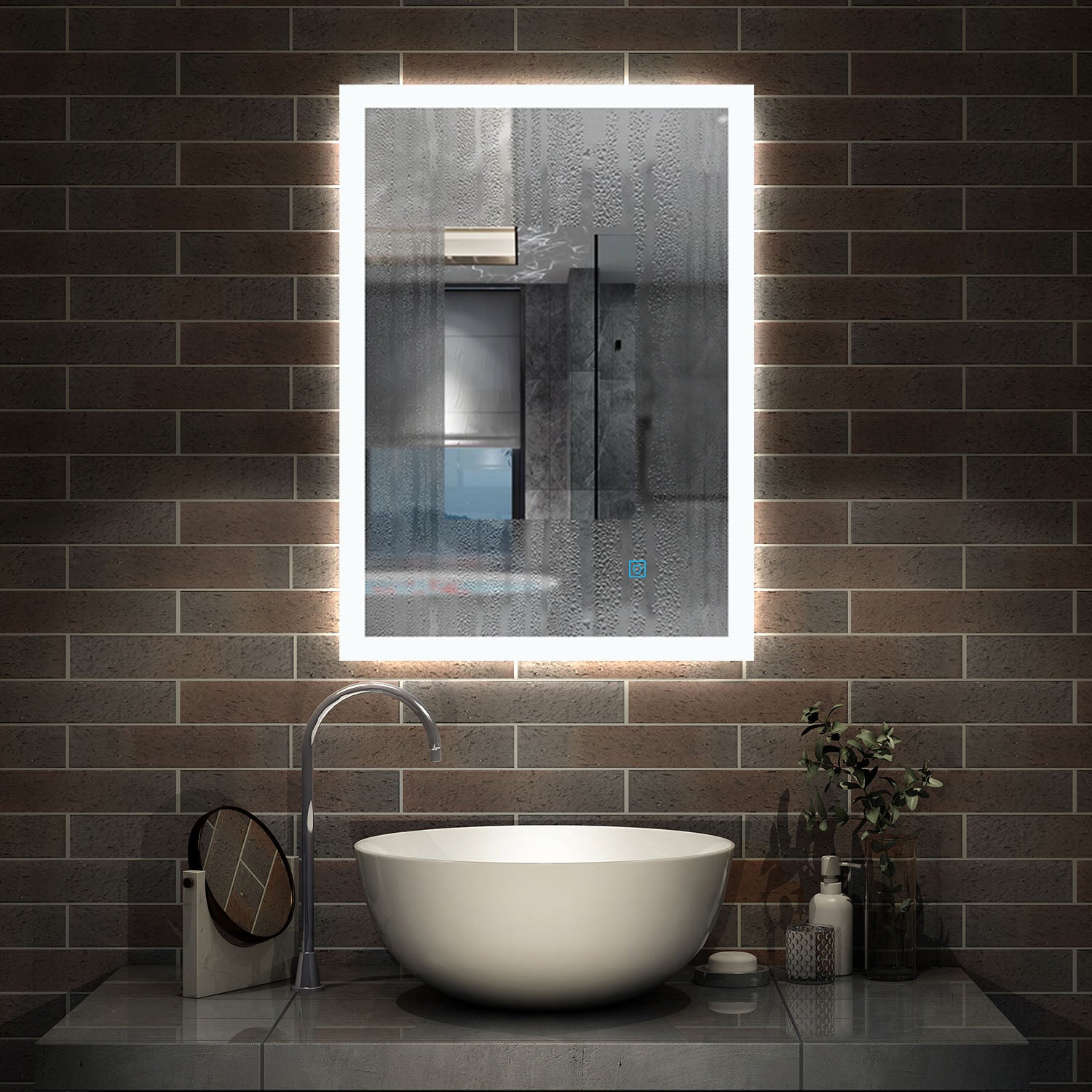 LED rechthoekige badkamerspiegel 50-120 cm,4mm randloze rondom licht banen wandspiegel,enkele touch sensor schakelaar,koud wit,anti-condens