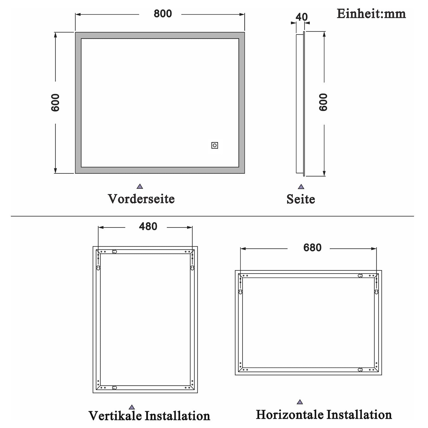 LED rechthoekige badkamerspiegel 50-120 cm,4mm randloze rondom licht banen wandspiegel,enkele touch sensor schakelaar,koud wit,anti-condens