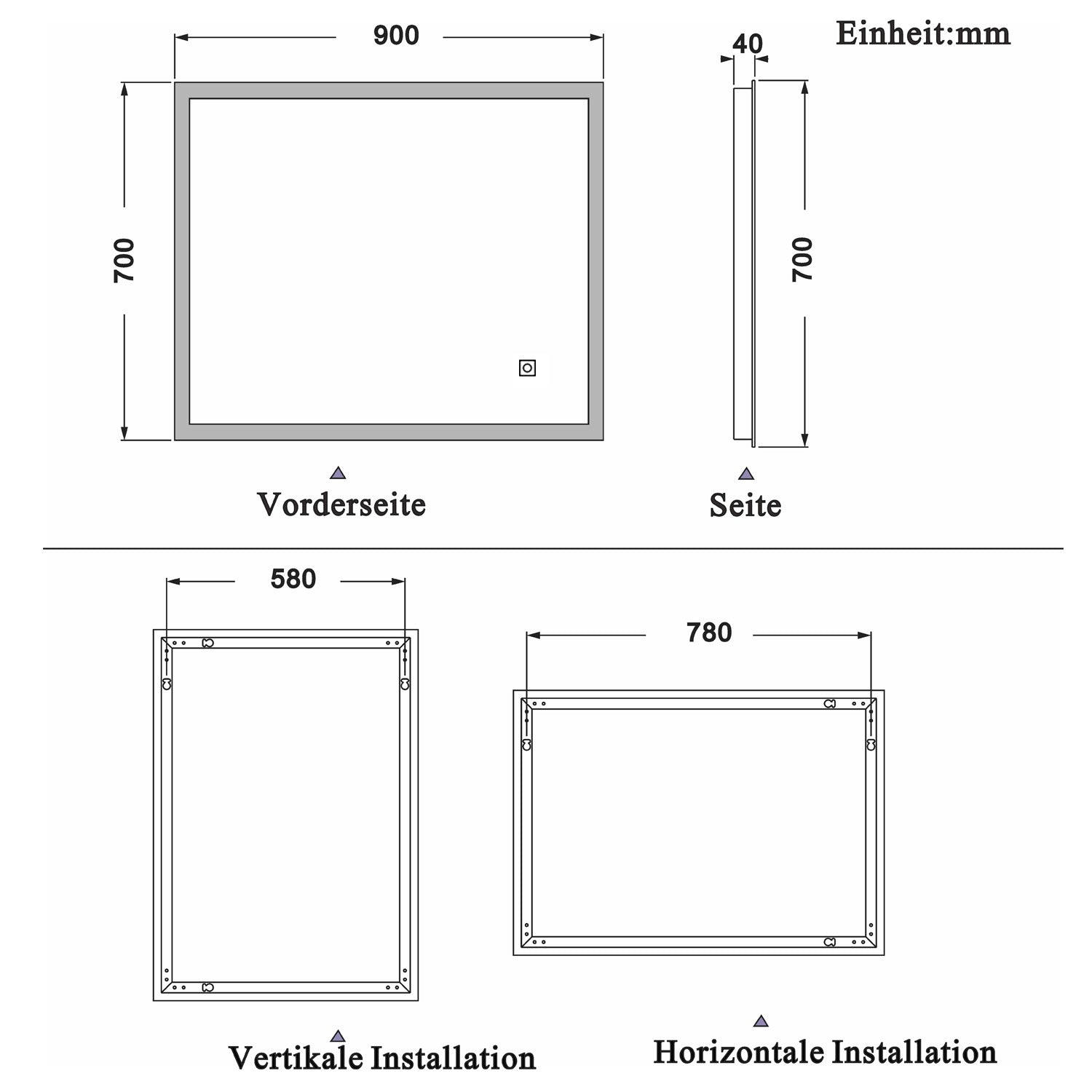 LED rechthoekige badkamerspiegel 50-120 cm,4mm randloze rondom licht banen wandspiegel,enkele touch sensor schakelaar,koud wit,anti-condens 70x90 cm Ja