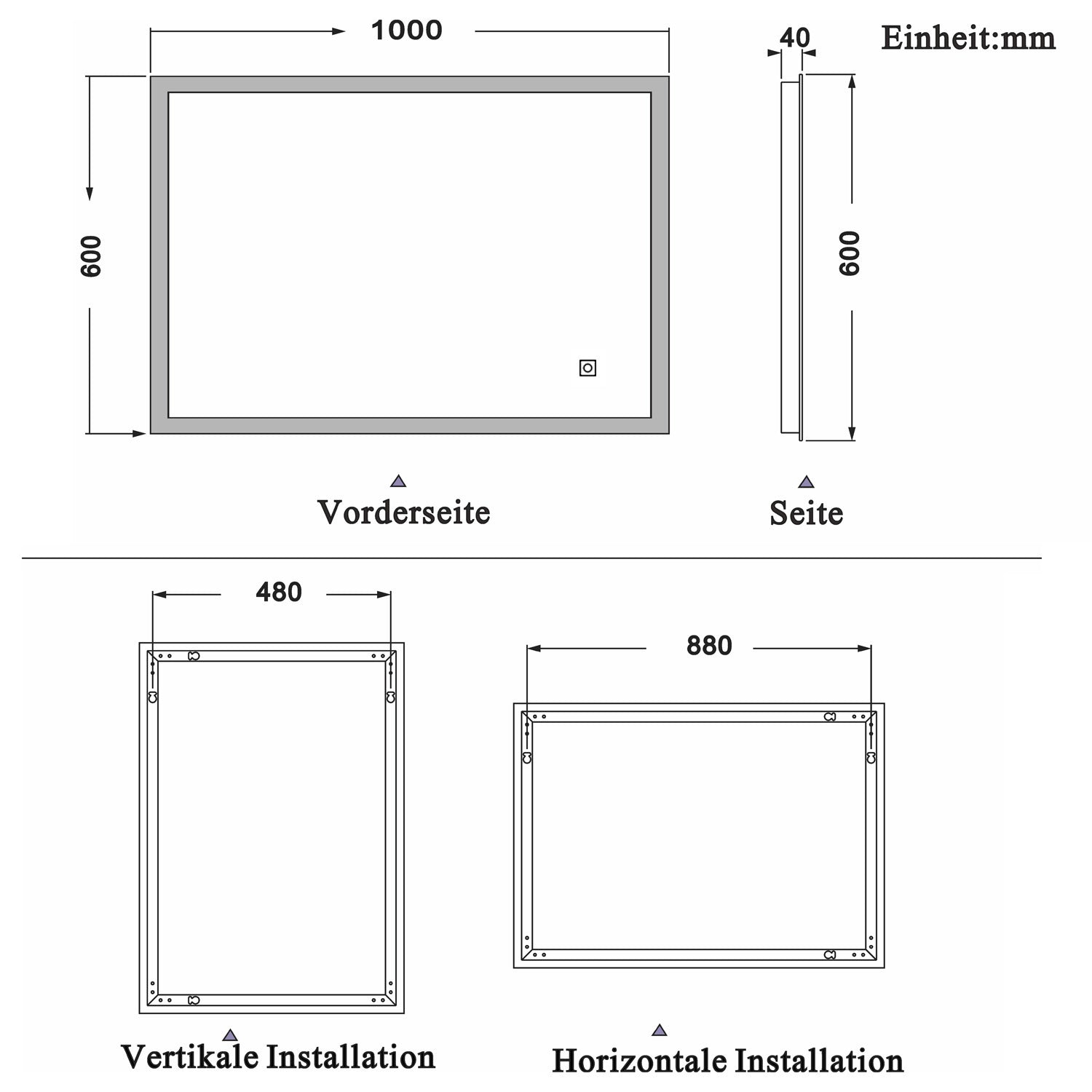 LED rechthoekige badkamerspiegel 50-120 cm,4mm randloze rondom licht banen wandspiegel,enkele touch sensor schakelaar,koud wit,anti-condens 60x100 cm Ja