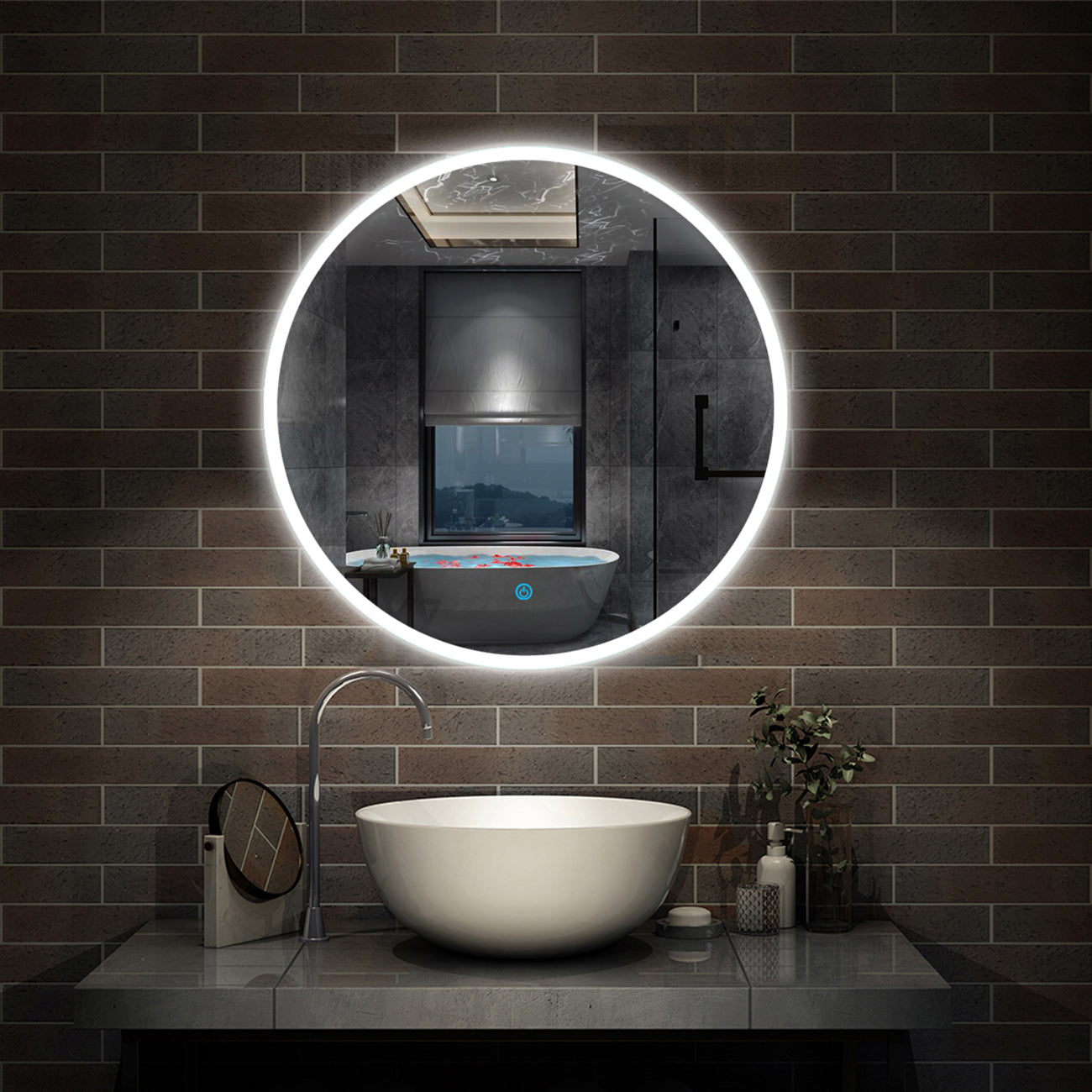 LED Ronde Badkamerspiegel Diameter 50-100cm Met Verlichting Enkele Touch Sensor Schakelaar Anti-condens