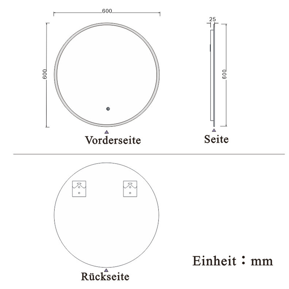 LED Ronde Badkamerspiegel Diameter 50-100cm Met Verlichting Enkele Touch Sensor Schakelaar Anti-condens 60 cm Rond-A