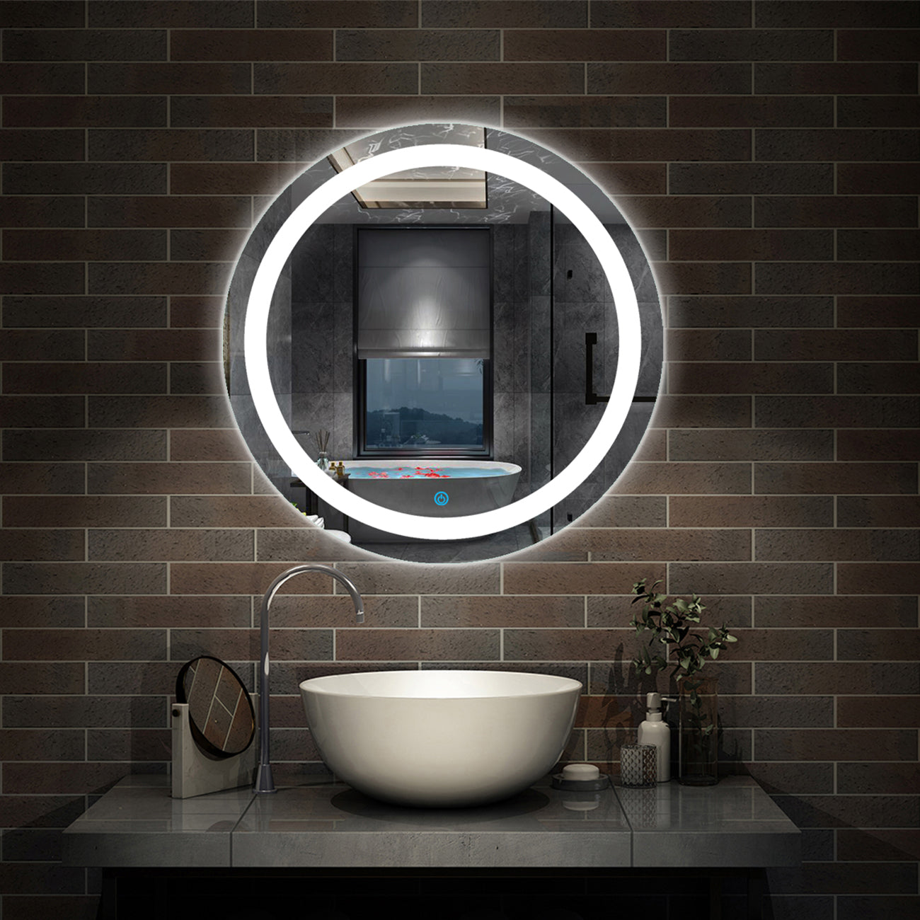 LED Ronde Badkamerspiegel Diameter 50-100cm Met Verlichting Enkele Touch Sensor Schakelaar Anti-condens