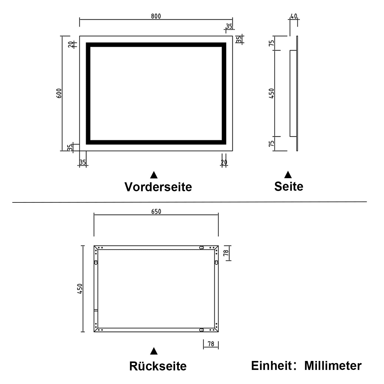 LED badkamerspiegel 50-160 cm met verlichting Wandschakelaar Mistvrij Koud Wit 80x60cm Type A